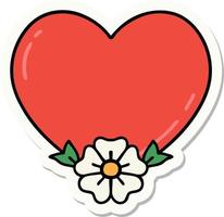 adesivo estilo tatuagem de um coração e flor vetor
