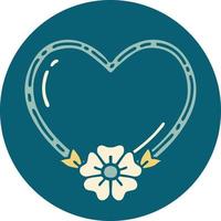 ícone de estilo de tatuagem de um coração e flor vetor