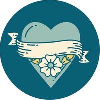 ícone de estilo de tatuagem de uma flor de coração e banner vetor