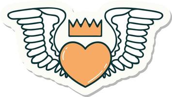adesivo estilo tatuagem de um coração com asas vetor