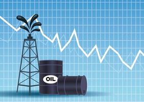 mercado de preço do petróleo com barris e torre vetor