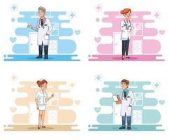 quatro cenas de personagens profissionais da equipe de médicos vetor
