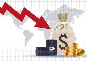 mercado de preço do petróleo com saco de dinheiro de barris e moedas vetor