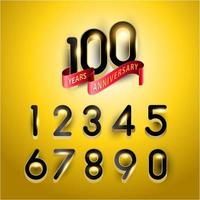 Números de aniversário de 100 anos de ouro com fita vermelha
