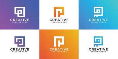 letra p pacote de vetor de logotipo de negócios criativos em estilo gradiente