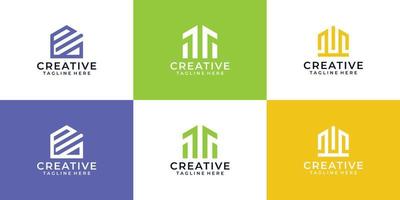 conjunto de design de logotipo inicial imobiliário de construção criativa vetor