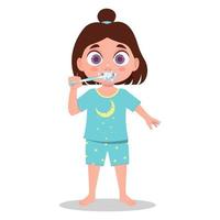 criança de pijama escova os dentes vetor