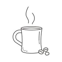 caneca de café isolada no branco. estilo doodle. vetor