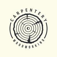 carpintaria logotipo vintage vector modelo ilustração design. conceito de logotipo de madeira ou madeira