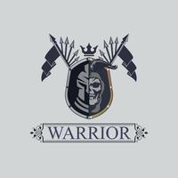 gladiador crânio espartano guerreiro escudo arma armadura modelo de design de logotipo para marca ou empresa vetor