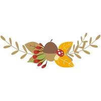 folhas de outono vetoriais desenhadas à mão, castanha e cogumelo. design para pôster, têxteis de cozinha, roupas, cartão de felicitações e site. vetor