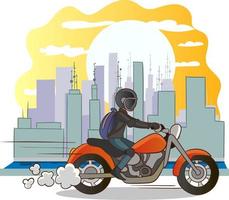 ilustração vetorial de jovem andando de moto na cidade vetor