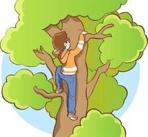 ilustração vetorial de menino de escalada em árvore vetor