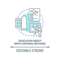 educação sobre o ícone do conceito turquesa de métodos de controle de natalidade. ilustração de linha fina idéia abstrata de superpopulação. desenho de contorno isolado. traço editável. vetor