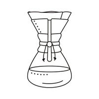 pote de fabricação de café alternativo moderno isolado no fundo branco. estilo doodle. vetor