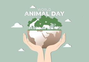 dia mundial do animal com animal na terra da floresta disponível em 4 de outubro. vetor
