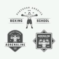 conjunto de emblemas de logotipo de boxe e artes marciais vintage e rótulos em estilo retro. arte gráfica monocromática. ilustração vetor