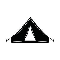 tenda retrô vintage para camping. pode ser usado como emblema, logotipo, crachá, etiqueta. marca, pôster ou impressão. arte gráfica monocromática. vetor