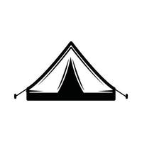 tenda retrô vintage para camping. pode ser usado como emblema, logotipo, crachá, etiqueta. marca, pôster ou impressão. arte gráfica monocromática. vetor