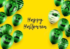 cartaz de halloween e modelo de banner com balões verdes sobre fundo amarelo vetor