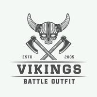 logotipo vintage vikings, etiqueta, emblema, crachá em estilo retro com citação. arte gráfica monocromática. ilustração vetorial. vetor