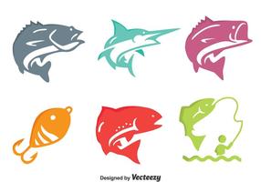 Vetor colorido dos ícones dos peixes da pesca