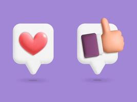 Vetor 3D como e ícone de polegar para cima no design de símbolo de mídia social de bolha de fala