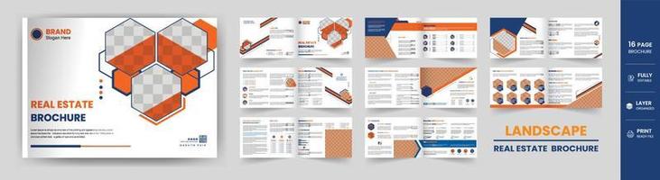 paisagem imobiliária brochura de empresa de construção de 16 páginas panfleto de capa de negócios e relatório anual design de modelo mínimo vetor
