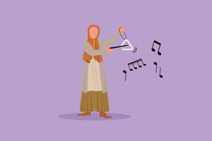 negócio plano desenho mulher árabe músico tocando triângulo musical. artista de orquestra clássica com instrumento musical. atuação de músico profissional. ilustração vetorial de design de personagem de desenho animado vetor