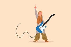 desenho de negócios desenho músico feminino árabe tocando guitarra elétrica. mulher praticando em tocar violão. guitarrista executa tocando instrumento musical no palco. ilustração em vetor estilo cartoon plana