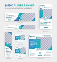 banner da web de saúde médica e design de modelo de postagem de mídia social tamanho quadrado e horizontal vetor