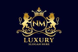 modelo de logotipo de luxo real de leão de letra nm inicial em arte vetorial para projetos de marca luxuosos e outras ilustrações vetoriais. vetor