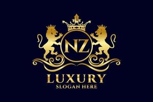 modelo de logotipo de luxo real inicial de nz carta leão em arte vetorial para projetos de marca luxuosos e outras ilustrações vetoriais. vetor