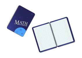 conjunto de caderno de matemática azul realista isolado no fundo branco vetor