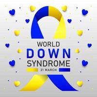 cartaz de vetor do dia mundial da síndrome de down com fita azul e amarela. cartaz social 21 de março dia mundial da síndrome de down.