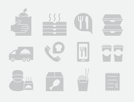 Ícones de entrega de alimentos cinza