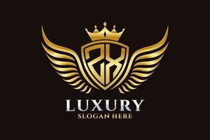 luxo royal wing letter zx crest gold color logo vector, logotipo da vitória, logotipo da crista, logotipo da asa, modelo de logotipo vetorial. vetor