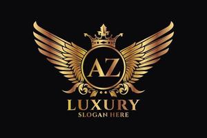 luxo royal wing letter az crest gold color logo vector, vitória logo, crista logo, asa logo, modelo de logotipo vetorial. vetor