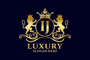 modelo de logotipo de luxo real de leão de letra ij inicial em arte vetorial para projetos de marca luxuosos e outras ilustrações vetoriais. vetor
