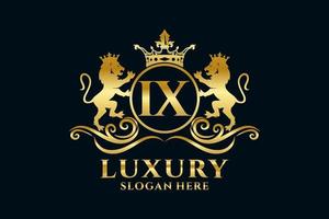 modelo de logotipo de luxo real de leão de letra ix inicial em arte vetorial para projetos de marca luxuosos e outras ilustrações vetoriais. vetor