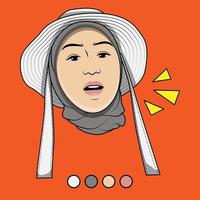 ilustração vetorial do rosto de uma garota muçulmana em um capuz com um chapéu com uma expressão engraçada vetor