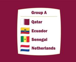 holanda qatar equador e senegal bandeira países de fita agrupam um símbolo de design de futebol vetor final ilustração de times de futebol