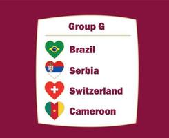 suíça brasil sérvia e camarões bandeira coração países grupo g símbolo design futebol final vetor ilustração de times de futebol