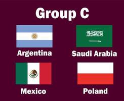 argentina polônia méxico e arábia saudita emblema bandeira grupo c com nomes de países símbolo design futebol vetor final países ilustração de equipes de futebol