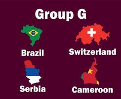 suíça brasil sérvia e camarões mapa bandeira grupo g com países nomes símbolo design futebol vetor final países ilustração de times de futebol