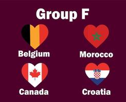 bélgica canadá croácia e marrocos bandeira coração grupo f com países nomes símbolo design futebol vetor final países ilustração de equipes de futebol