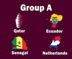 holanda qatar equador e senegal mapa bandeira grupo a com nomes de países design de símbolo futebol vetor final países ilustração de equipes de futebol
