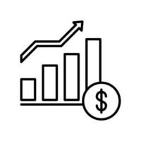 ícone de crescimento de negócios com gráfico de barras, seta e dólar no estilo de contorno preto vetor