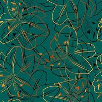 padrão sem emenda floral. modelo de impressão de tecido de luxo botânico. ilustração vetorial com contorno de flores de lírio sobre fundo verde. vetor