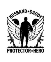 marido papai protetor herói herói veterano design de camiseta vetor